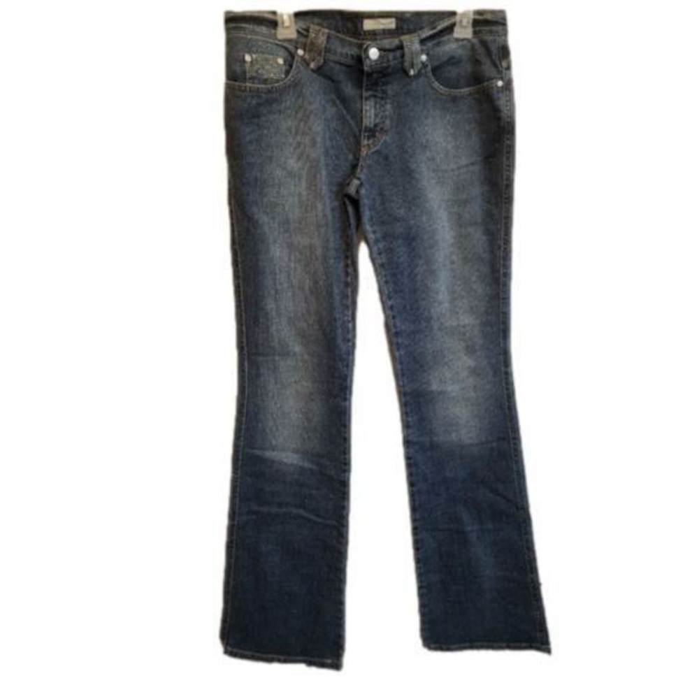Blumarine Womens Rhinestone Embellished Flare Jeans Blue‎ Medium Wash Made Italy